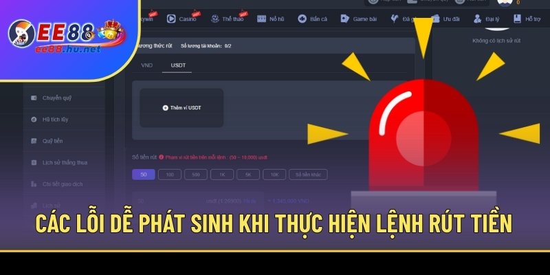 Các lỗi dễ phát sinh khi thực hiện lệnh rút tiền