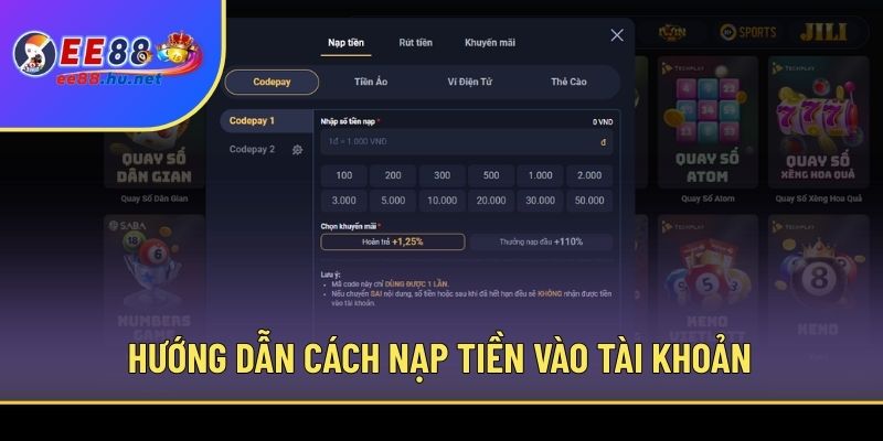 Trang chủ 49 Hướng dẫn cách nạp tiền vào tài khoản EE88 để có thể tham gia cá cược