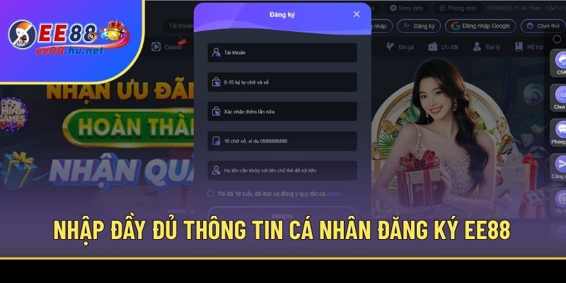 Nhập đầy đủ thông tin cá nhân đăng ký EE88