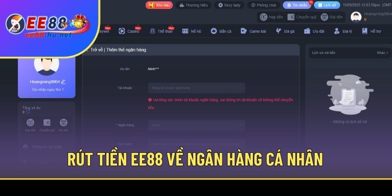Rút tiền EE88 về ngân hàng cá nhân