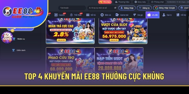 Khuyến Mãi EE88 – Cập Nhật Ưu Đãi Mới Mỗi Ngày Cho Bạn 1 Top 4 khuyến mãi EE88 thưởng cực khủng